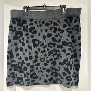 LOFT Gray and Black Leopard Mini Sweater Skirt